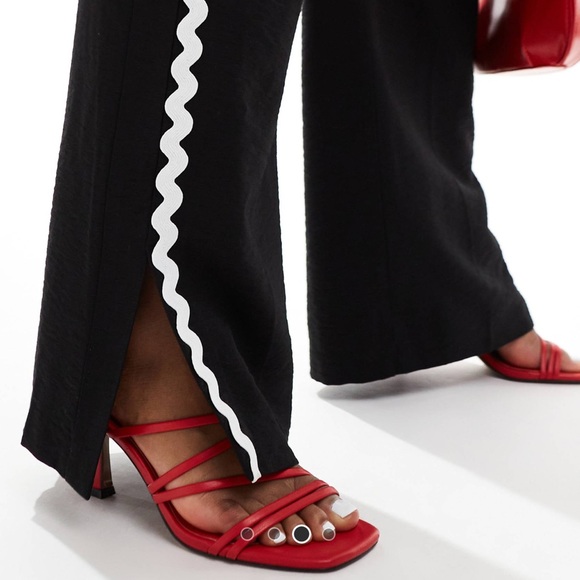 ASOS DESIGN rickrack trim straight leg tailored pants in mono - sz 4 - NWOT - Picture 2 of 7